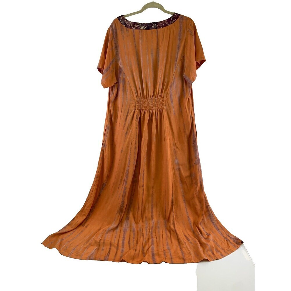 Soft Surroundings Sunset Bali Dress Orange Short Sleeve Button 2BD24 Womens 1X - Picture 6 of 13